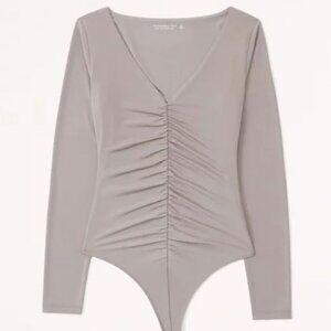 Abercrombie & Fitch Long-Sleeve Ruched V-Neck Bodysuit Size S